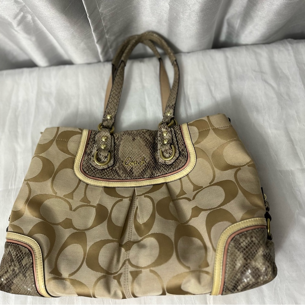 Coach tan and python bag - Picture 7 of 10